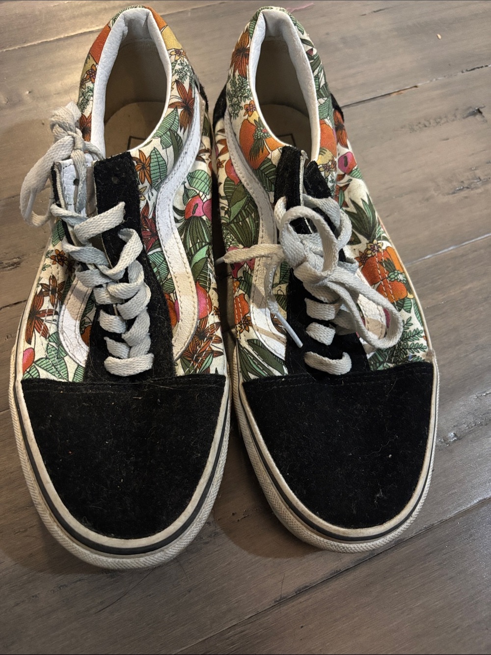 Vans Floral Low-Top Sneakers in Black, Green, Orange and Pink